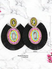 1 par de pendientes de mujer con borlas de forma elíptica de cuentas de vidrio hechas a mano