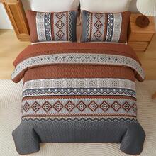 3 Pieces Orange/Blue/Grey/Purple/Yellow Striped Quilt Set Queen King California King Size Boho Bedspread Coverlet Bed Set With Two Pillow Covers,Soft Lightweight Microfiber Floral Pattern, Fall Home Bed Room Decor ,Wedding Items,Valentines Day Home Bed Room Decor,Mothers Day Gift,All Season - Burnt Orange-grey - 查看 4