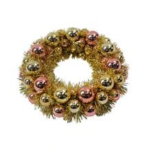 Ghirlanda natalizia da 34*34*9 cm con palline dorate e color oro rosa per decorazione di porte e pareti