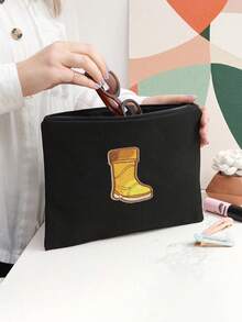 Black Portable Cosmetic Bag With Autumn-Style Towel Embroidery,Letters A-Z,Versatile And Stylish Black Toilet Travel Bag, Women's Portable Makeup Storage Bag,Simple Zipper Beauty Bag,Cosmetic Bag For Small Items Storage, Multifunctional Storage Bag,Christmas Gifts,Pouch,Travel,Gifts For Women,Women's Necessaire,Travel Essential,Pouch,Clutch / Small Handbag,Necessaire,Makeup Organizer,Makeup Organize,Pouch,Brush Holder,Mini Pouch,Large Capacity Pouch,Gifts For Women,Christmas Gifts,Gift Ideas For Women