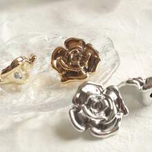 2/6/12pcs Gold & Silver All-Match 3D Rose Decoration Acrylic Buttons For Sofa, Shoes, Coat, Sweater, Suit, DIY Sewing Craft & Home Decor, Hair Accessories