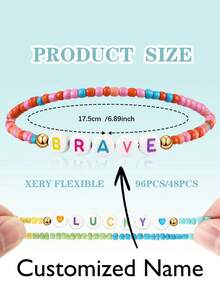 1条混色米珠串友谊手链，弹性可调节彩色Y2K风格手链，女士款，励志派对礼物和朋友礼物