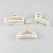 仿珍珠发夹，发夹强力定型发夹，大发夹防滑生日礼物发饰，适合妈妈、女士、女儿、女朋友（4 件/1 件），学校用品，大学秋冬度假装女士 - 白色 - 查看 15