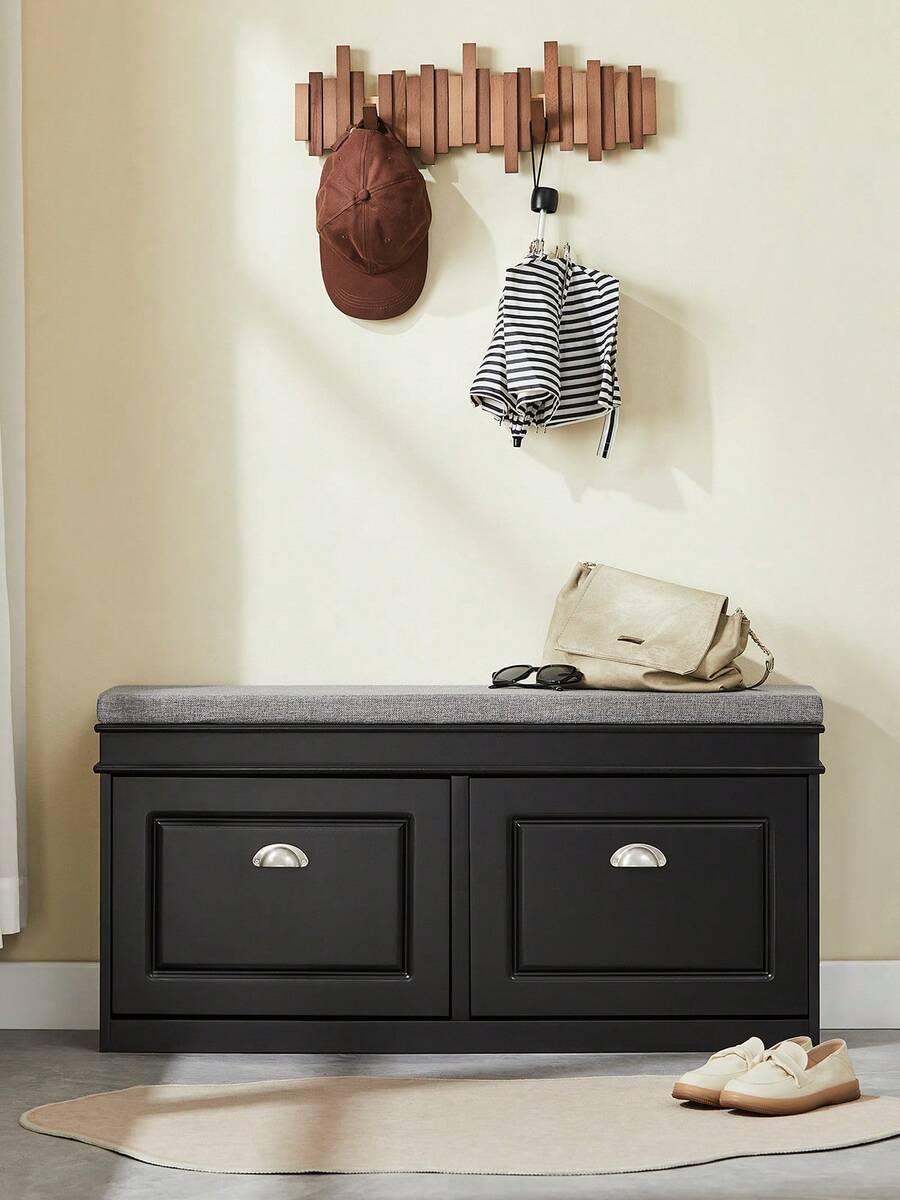 SoBuy 帶座椅和 2 個擋板的換鞋凳，帶座椅和鞋架的窄鞋櫃，節省空間，適用於走廊和小房間的鞋子存放，104 x 51 x 24 厘米，FSR64 - 黑色 - 查看 1