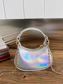 1 Stück Mädchen Handtasche aus einfarbigem PU-Material mit Reißverschluss und Kettengurt, geeignet für den täglichen Gebrauch in allen Jahreszeiten