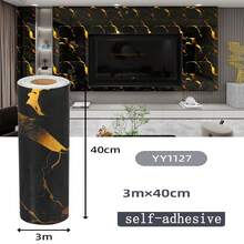 一卷奢华大理石纹自粘壁纸，防水、防潮、防油、易清洁，图案无缝拼接，非常适合客厅、卧室、浴室、厨房和楼梯间。它采用无缝墙面设计，适用于客厅装饰，并且是一款防水壁纸。 - 彩色 - 查看 10