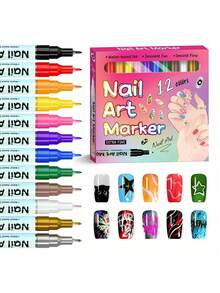 FLYSEA 12 kolorów markerów – precyzyjna końcówka 0,5 mm, odpowiednie do zdobienia paznokci, rysowania, szkicowania złożonych linii kwiatowych, geometrycznych lub ręcznie malowanych wzorów do projektów DIY