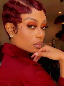 Remy Human Hair 150% Density 13x4 Lace Front Wig - Natural Black Short Pixie Cut With Water Wavy Texture, Retro Finger Wave