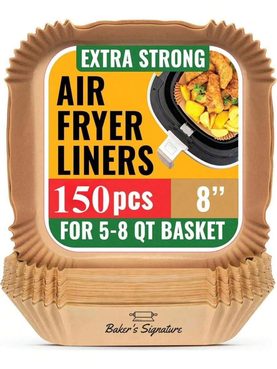 150pcs Disposable Air Fryer Paper Liners For Frying Chicken, Wings, French Fries, Prevent Oil Splatter Paper Air Fryer Kitchen Air Fryer Liners Air Fryer Paper Airfryer Air Frier - Nâu vuông - Xem 1