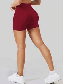 High Waist Seamless Yoga Shorts For Women - Highly Elastic, Butt Lifting, Suitable For Running, Fitness And Outdoor Activities Sports Apparel | Fashionable Appearance | Elastic Fabric - Red - View 10