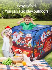 Tienda de trineo de Navidad para niños, casa de juegos portátil sin montaje necesario, espacio de fiesta interactivo para padres e hijos, casa de juegos para interiores/exteriores, edición limitada de regalo de Navidad para niños y niñas (diseño decorativo de trineo)