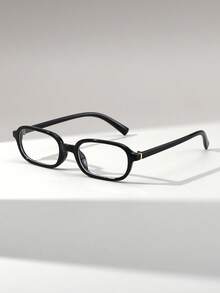 1副女士长方形小框PC印花复古百搭街头风时尚平框眼镜，适合日常佩戴 - 無色 - 查看 3