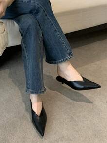 女士尖头穆勒拖鞋，低跟闭趾凉鞋，浅口鞋，适合2025年秋季、夏季穿着，优雅时尚 - 黑色 - 查看 2