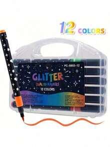 12/24/36/48pcs New Solid Color Glitter Markers, Children's Drawing Solid Color Brush Pens, Thick Soft Tip, Non-Fading Pearlescent Glitter Markers, Glitter Markers, Soft Tip Single Head Brushes, Drawing Glitter Markers, Watercolor Pens, Stationery Glitter Markers, Children's Drawing Single Head Brushes, Thick Soft Tip, Non-Fading Pearlescent Glitter Markers, Glitter Markers, Thick Pearlescent Glitter Pens, Highlighters For Children And Students