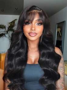 13x4 Lace Front Wig, Women's Wavy Curly Wig With Bangs, Lightweight And Natural Looking, Side Part, Pre-Styled, Pre-Cut, Pre-Plucked, Pre-Bleached, 100% Human Hair, Transparent Lace, Unice Hair - SNatural - View 5