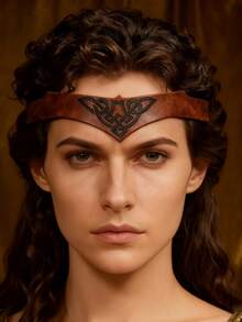 1pc Unisex Viking Wavy Drawstring Headband, Halloween LARP Warrior Knight Cosplay Headpiece - Camel - View 12