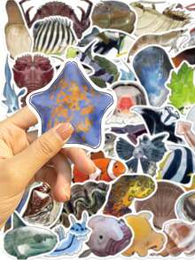50张海洋动物贴纸 可爱动物贴纸 海洋动物派对礼品 防水乙烯基贴纸