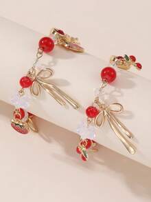 1 pieza Pulsera de niña con cuentas de cereza, fresa, corazón, estrella y lazo, adecuada para decoración diaria - Rojo - Ver 2
