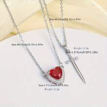 1pc Titanium Steel Sword Heart Pendant Necklace, Valentine's Day Gift For Men And Women - Silver - View 7