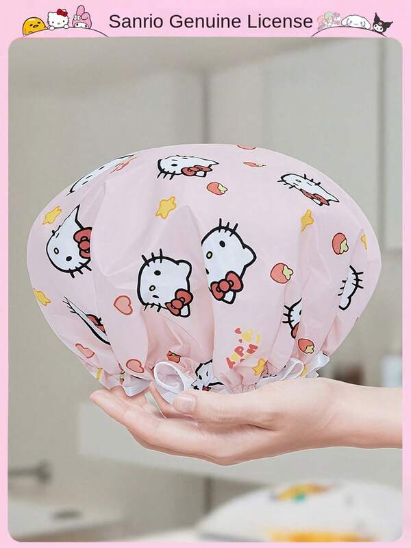 Sanrio 1 Stück [Hello Kitty Duschhaube] Hello Kitty süßer Muster Doppelschicht Duschhaube - verstärkte PVC Badehaube, perfekt für Badezimmer, Küche & Reisen - strapazierfähiges Material, ideales Geburtstags-, Party-, Feiertagsgeschenk, lustiges Accessoire