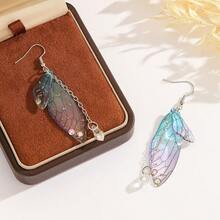 A Pair Of Fairy Gradient Earrings, Cicada Wing & Butterfly Hook Design For Date Night Gift Exchange Chic Elegant Women Jewelry Bridal Shower Spring Summer - 白K - 查看 3