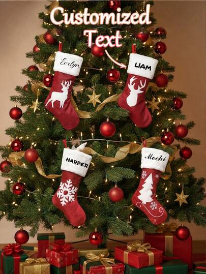 New Christmas Red & White Deer Socks, Christmas Gift, Christmas Decoration, Snowflake Design, Gift For Friends And Family, Customized Christmas Gift