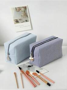 1pc Striped Pattern Fluffy Soft Cosmetic Bag, Travel Zipper Makeup Pouch, Storage Bag, Stationery Bag, Bubble Mesh Storage Bag, Storage Bag, Striped Storage Bag, Cute Plaid Toiletry Bag, Fluffy Plaid Cosmetic Bag, Large Zipper Travel Toiletry Bag, Multi-Functional Storage Bag, Suitable For Home Organization, Outdoor Travel, Business Travel, Bubble Mesh Student Desk Stationery Organizer Pencil Case - Multicolor - View 6