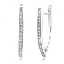 925 Sterling Silver Geometric Full CZ Women Earring, Cubic Zirconia Inlaid Simple Large Earring