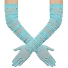 Hazhlko Women's Super Long Stretchy Ruched Mesh Tulle Sheer Gloves Costume Opera Party 1920's Dance Gloves{"Color_name":"SkyBlue"} - 天藍 - 查看 2