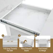 Tavolo da pranzo rettangolare moderno, 120 cm-160 cm, allungabile, con piano in legno bianco stampato + gamba del tavolo a forma di X in MDF con base in metallo