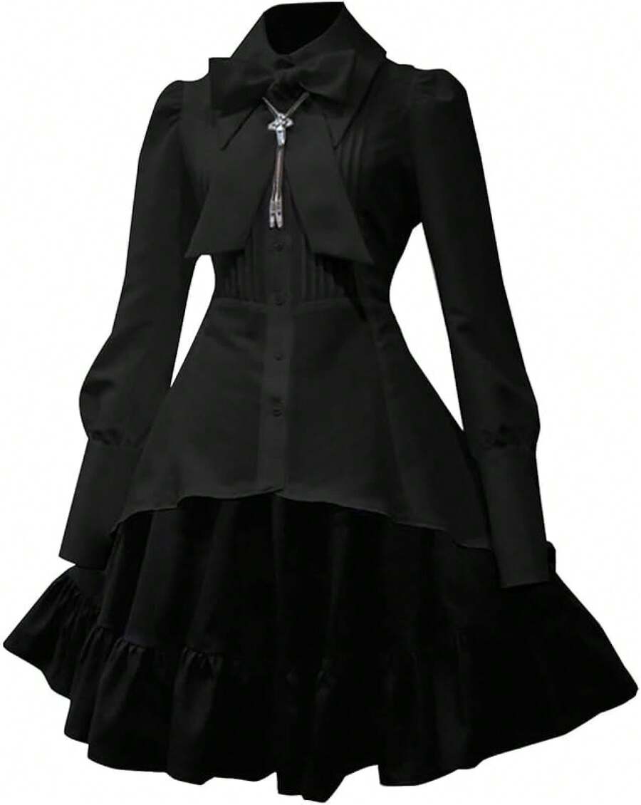 Cool Gothic Lolita Dress Women Halloween Masquerade Party Dress Gothic Punk Dress Classic Renaissance Victorian Dress - A01_黑色 - 查看 1