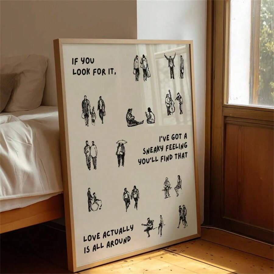 1 Pc Love Actually Is All Around Print Dorm Room Aesthetic Wall Art Small People Art Tiny Humans Walking Print Minimalist People Wall Art Retro, Wall Decor, Modern Minimalist Style Posters, Living Room And Room Decoration, Bathroom Decoration, Ideal Gift, No Frame - Multicolor - View 1
