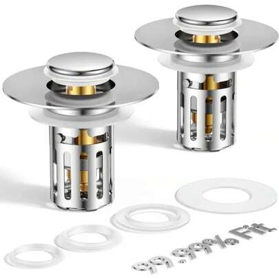 1 Pieces Full Metal Bathroom Sink Drain Strainer, Suitable For 99-3 Inch 1 Universal Stopper, With Detachable Stainless Steel Basket Hair Catcher - 1.1'' To 2.36'' Basin - Brass Core, 7000+ Tests, Fashionable Design, Rust-Resistant Material, Home Essentials