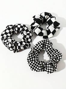 Set de 3 scrunchies de mujer elegantes a cuadros, aptos para uso diario en primavera y verano