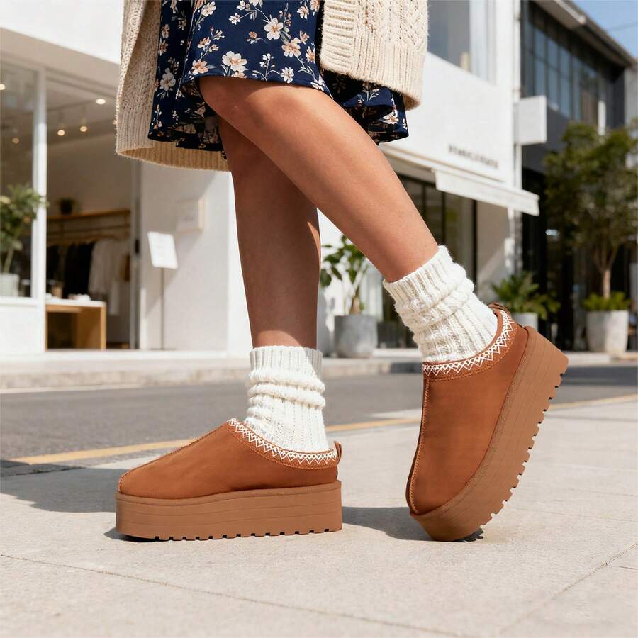 Women's Fashion Faux Fur Lined Winter Platform Shoes Ladies Comfy Soft Warm Slip On Walking Shoes