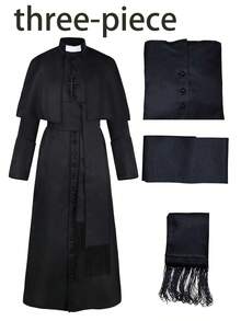 全套牧师服装，万圣节中世纪复古角色扮演服 - 黑色 - 查看 1