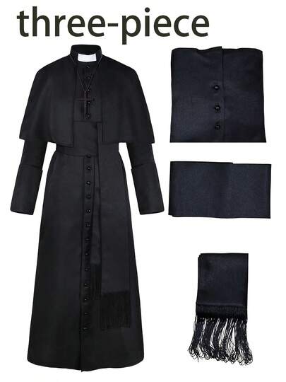 全套牧师服装，万圣节中世纪复古角色扮演服