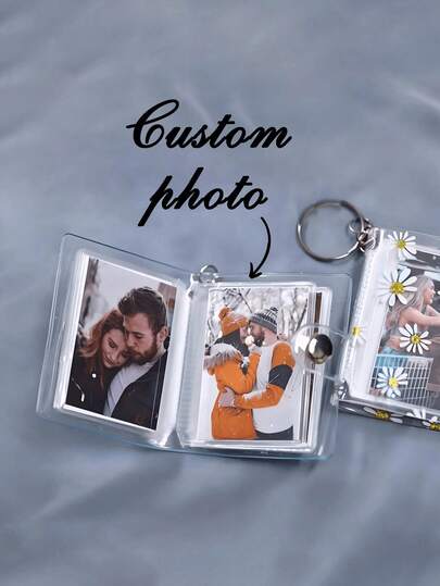 Customized Mini Photo Album Keychain, Personalized Couples Keychain, 16-Slot Photo Storage PVC Mini Photo Album With Keyring, Transparent Pocket Photo Album Keychain, Can Store Cards, Photos, Pictures, Personalized Gift Suitable For Her, Boyfriend, Girlfriend, Family, Friends, Applicable For Office, Classroom, Teacher's Day, University, Colleagues, Dorm, Teachers, Boys And Girls