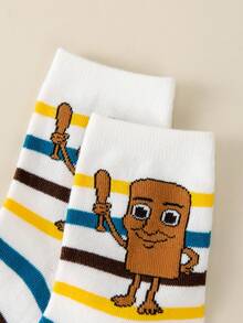 5 Pairs Cute Shark Cartoon Pattern Children's Socks, Breathable Moisture-Wicking, Boys' Mid-Calf Socks, Autumn/Winter - Multicolor - View 8