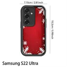 1PC Phone Case ,  Red Background Snowflake Pattern Border , Stylish Phone Case, Phone Decoration, All-around Lens Protection, Creative Small Gift, Funny Gift for Boys and Girls