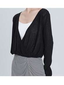 Daydance 女士古典芭蕾上衣瑜伽竹丝衬衫长袖成人纱布衬衫女式舞蹈服装 - 黑色 - 查看 6