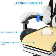 GartistGo Height Adjustable Gaming Chair With Footrest And Lumbar Cushion - Black and White - View 7