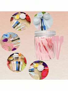 100 pezzi/10 pezzi Set di spatole per trucco, raschietto in plastica piccolo, cucchiaio dosatore, piccola pala - adatto per cosmetici, creme, artigianato - spatola per trucco - mini applicatore multifunzione per mescolare creme, cura della pelle o raschiare prodotti in bottiglia - Multicolore - Visualizzare 2