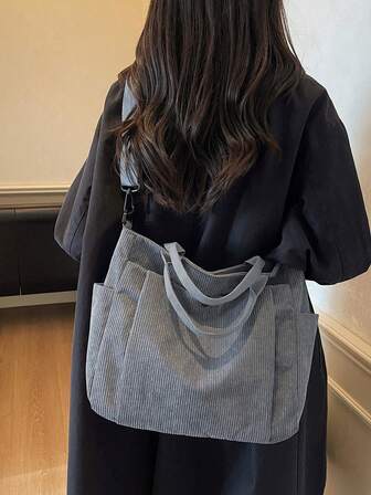 灯芯绒面料，适合秋冬季通勤和休闲，简约两用手提包/斜挎包，大容量，轻便