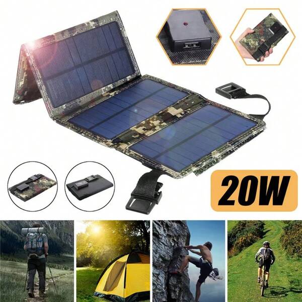 1pc Portable Foldable Solar Panels, Outdoor, USB Interface Solar Panel For Outdoor Travel And Camping, Mobile Phone Battery And Tablets Charger Charging Bank, Fan, Flashlight