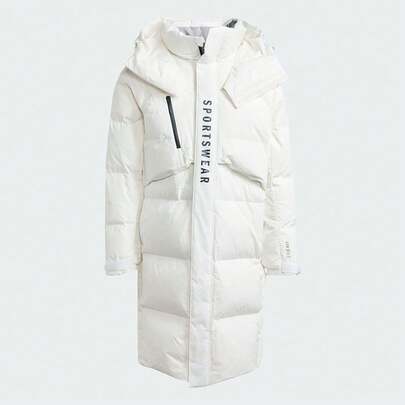 Men Letter Graphic Zipper Athletic Hooded Down Coat