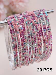 6/10/20/60 Stücke elastische, super dünne, glänzende, bunte Armreife zum Stapeln für Frauen, weiß, blau, lila, pink, grün, kaffee, Tennisspange, Party- und Feiertagsgeschenk