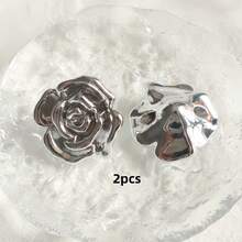 2/6/12pcs Gold & Silver All-Match 3D Rose Decoration Acrylic Buttons For Sofa, Shoes, Coat, Sweater, Suit, DIY Sewing Craft & Home Decor, Hair Accessories