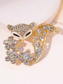 A Personalized And Fashionable Fox-Shaped Brooch With Sparkling Rhinestones, Suitable For Matching Suits, Coats, Scarves, And Various Clothing Accessories Halloween Accessories Teachers Day Jewelry Costume Accessories Bag Charms Office Accessories - Vàng - Xem 3