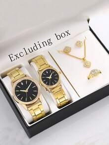 6pcs/Set Couples Stainless Steel Strap Watches, Luxury Quartz Watches For Men And Women, Gift Set - Multicolor - View 9